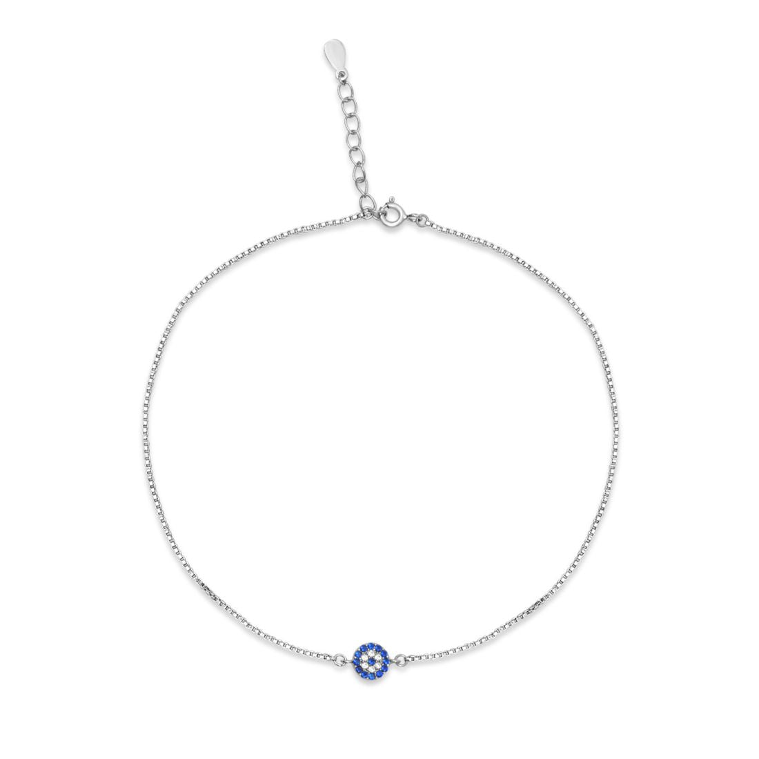Evil Eye Charm Rhodium Plated 925 Sterling Silver Anklet