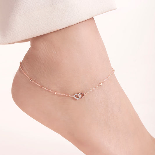Linked Hearts Rose Gold Plated 925 Sterling Silver Anklet