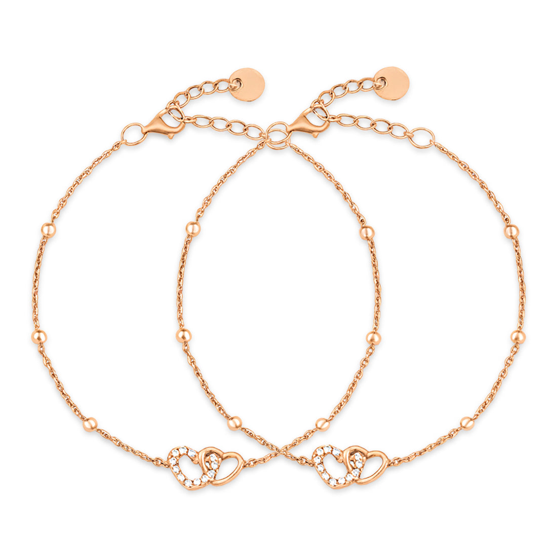 Linked Hearts Rose Gold Plated 925 Sterling Silver Anklet