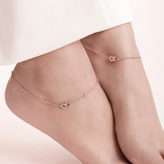 Linked Hearts Rose Gold Plated 925 Sterling Silver Anklet