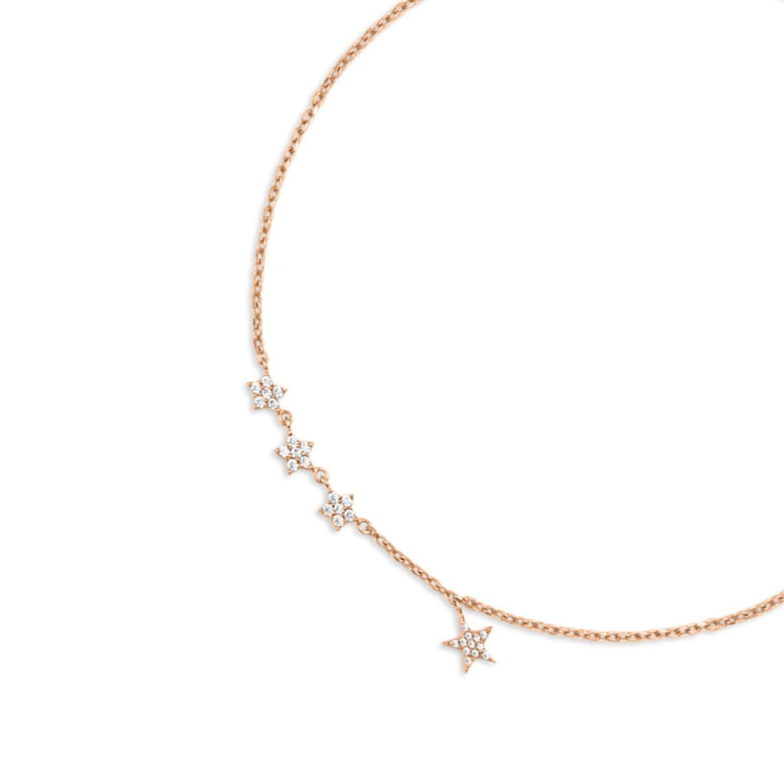 Star CZ Rose Gold Plated 925 Sterling Silver Anklet