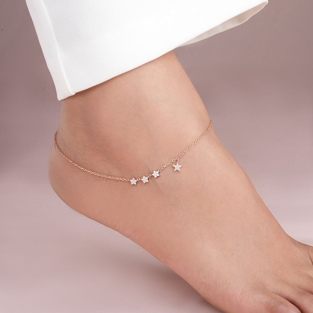 Star CZ Rose Gold Plated 925 Sterling Silver Anklet