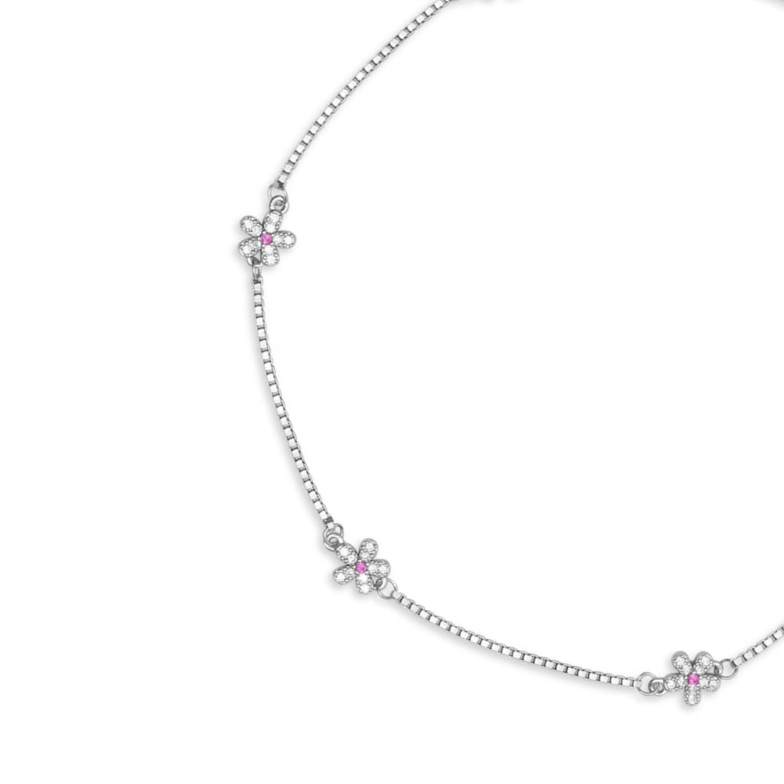 Floral Elegance Rhodium Plated 925 Sterling Silver Anklet