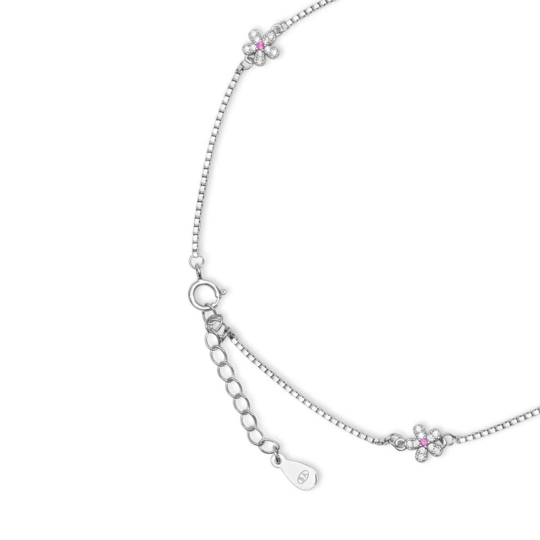 Floral Elegance Rhodium Plated 925 Sterling Silver Anklet