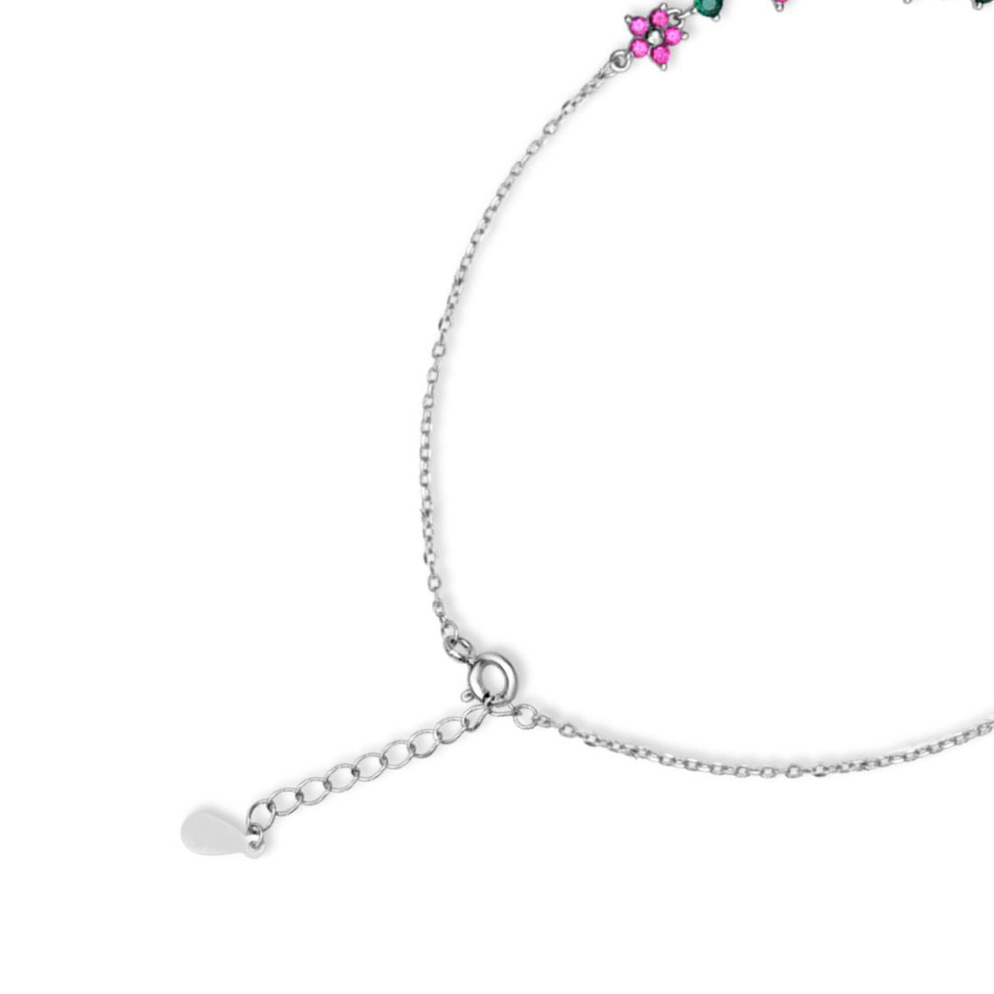 Colorful Floral Rhodium Plated 925 Sterling Silver Anklet