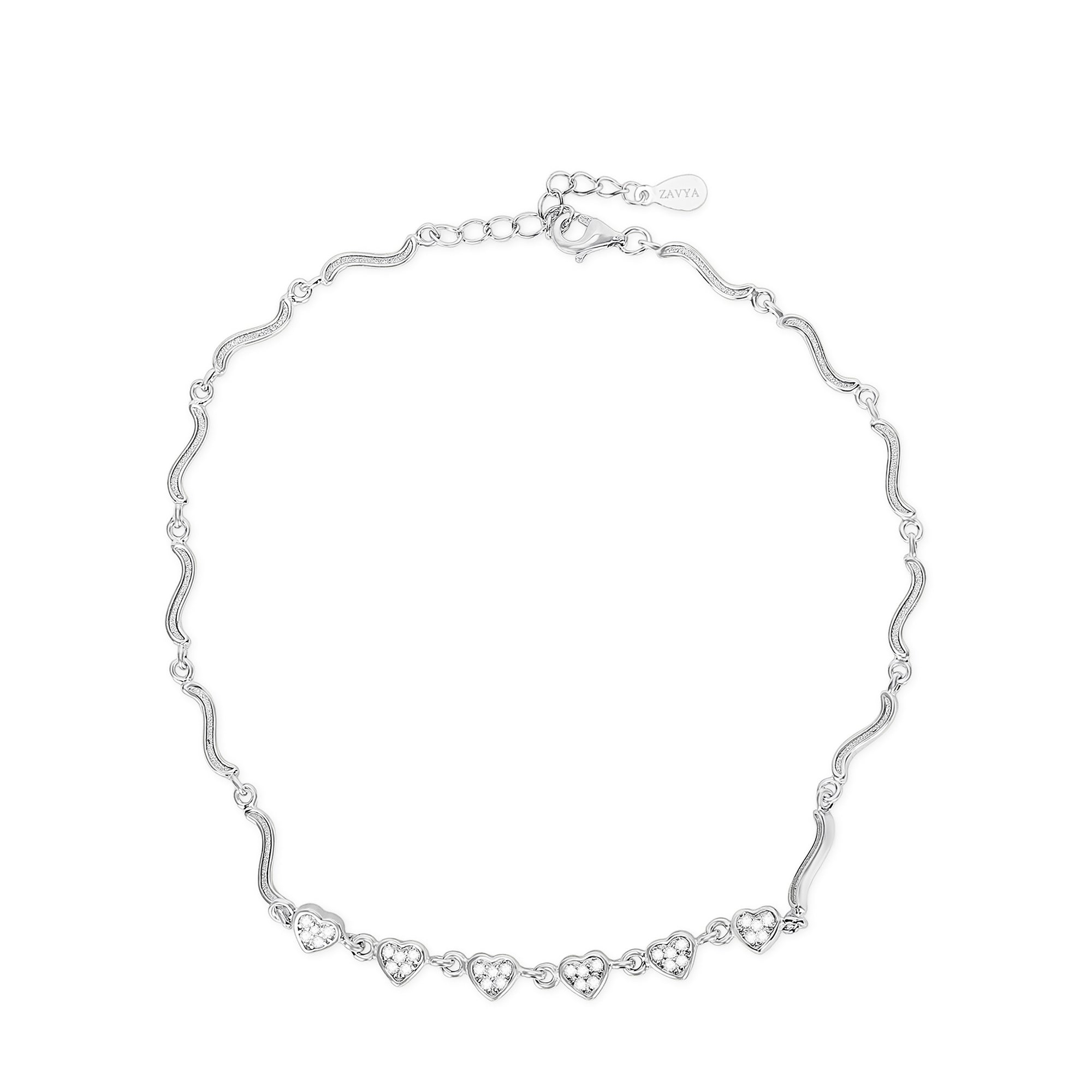 The Loving Steps Heart Rhodium Plated 925 Sterling Silver Anklet