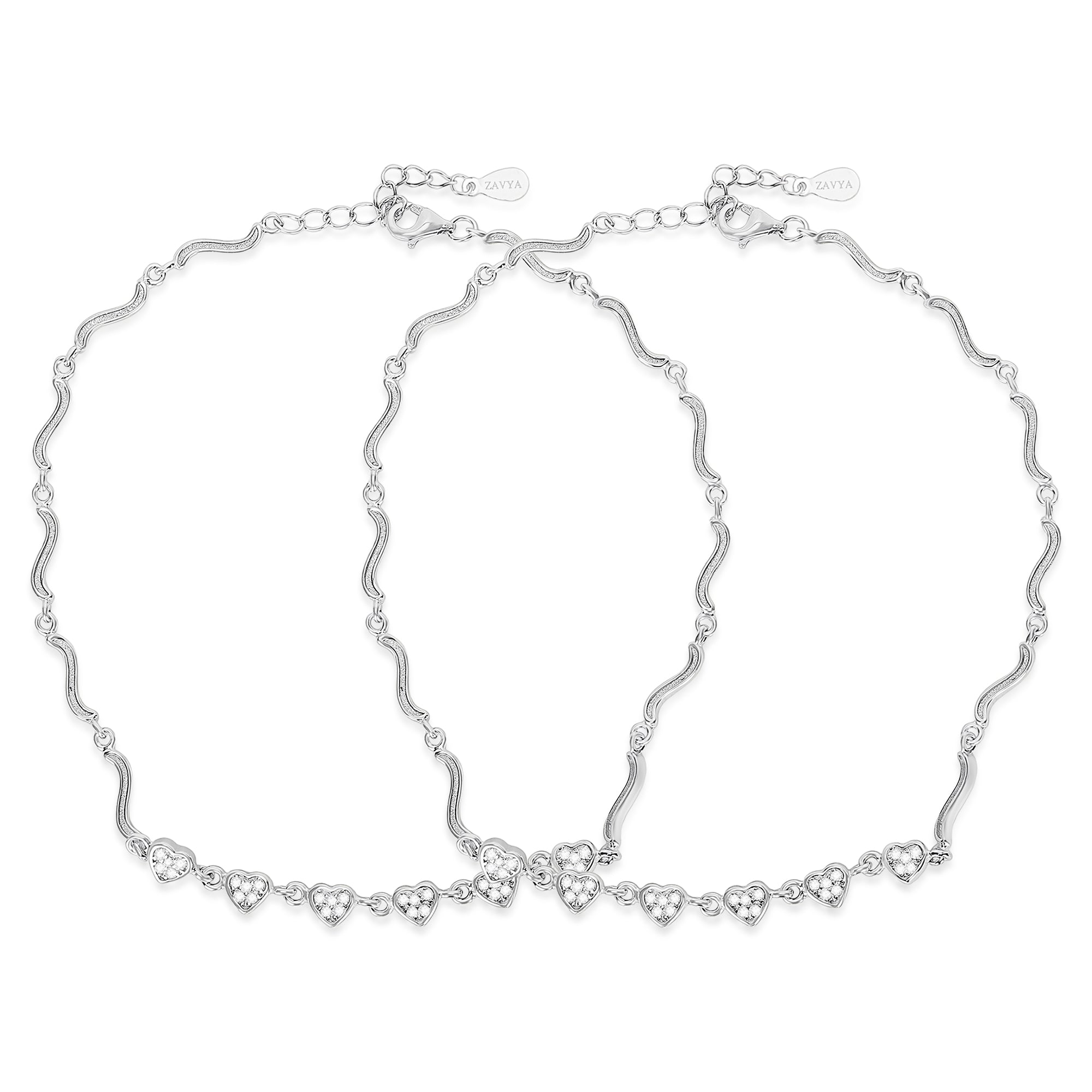 The Loving Steps Heart Rhodium Plated 925 Sterling Silver Anklet