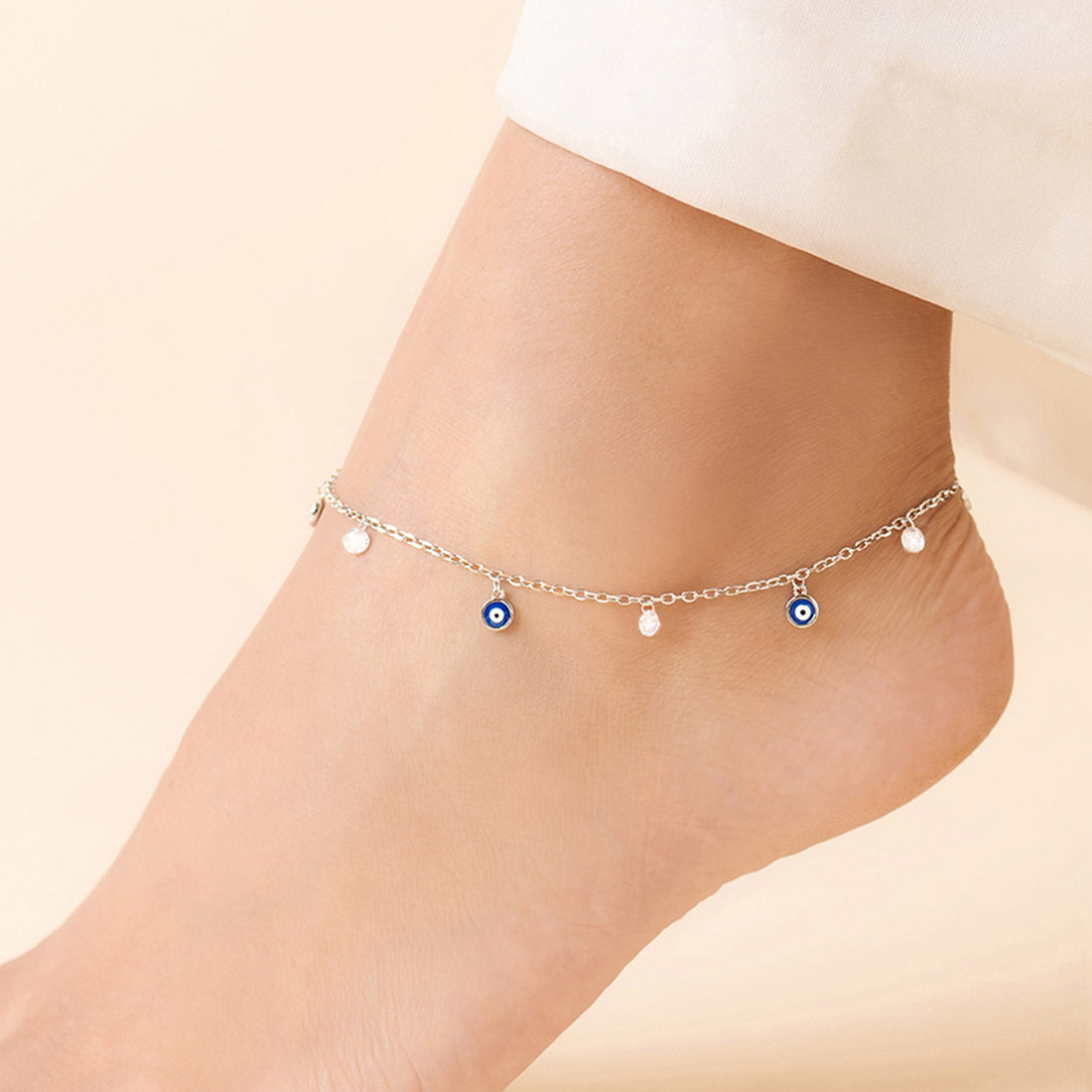 No Evil Eye On You Rhodium Plated Anklet