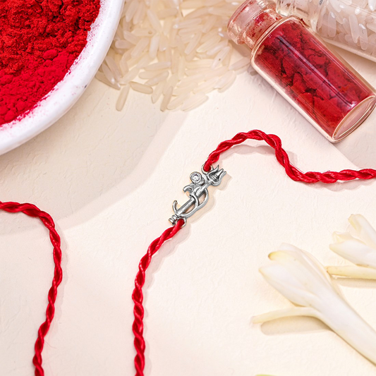 Divine Om & Trishul Charm Rakhi CZ Sterling Silver Thread Rakhi
