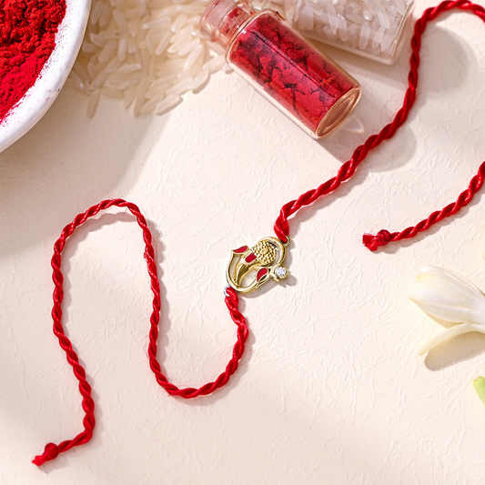 Auspicious Lord Ganesh Ji CZ Gold-Plated Sterling Silver Thread Rakhi