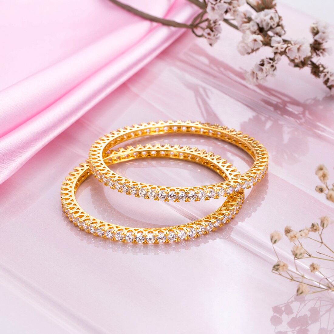 Gleaming Beauty Gold-Plated Bangle with White Cubic Zirconia
