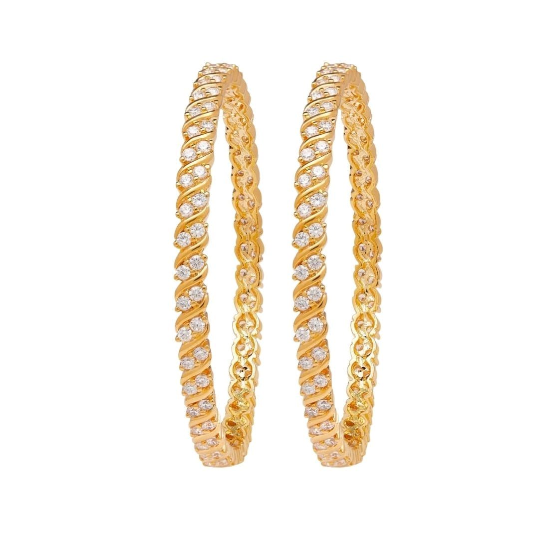 Two-Line CZ Dance Gold-Plated 925 Sterling Silver Bangle