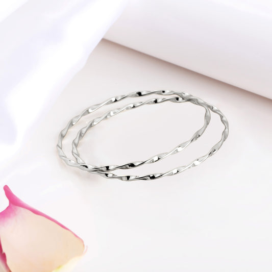 Radiant Reflections 925 Sterling Silver Rhodium-Plated Abstract Bangle