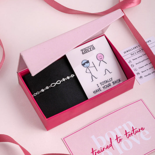 Infinity Rhodium plated CZ 925 Sterling Silver Bracelet Gift Hamper