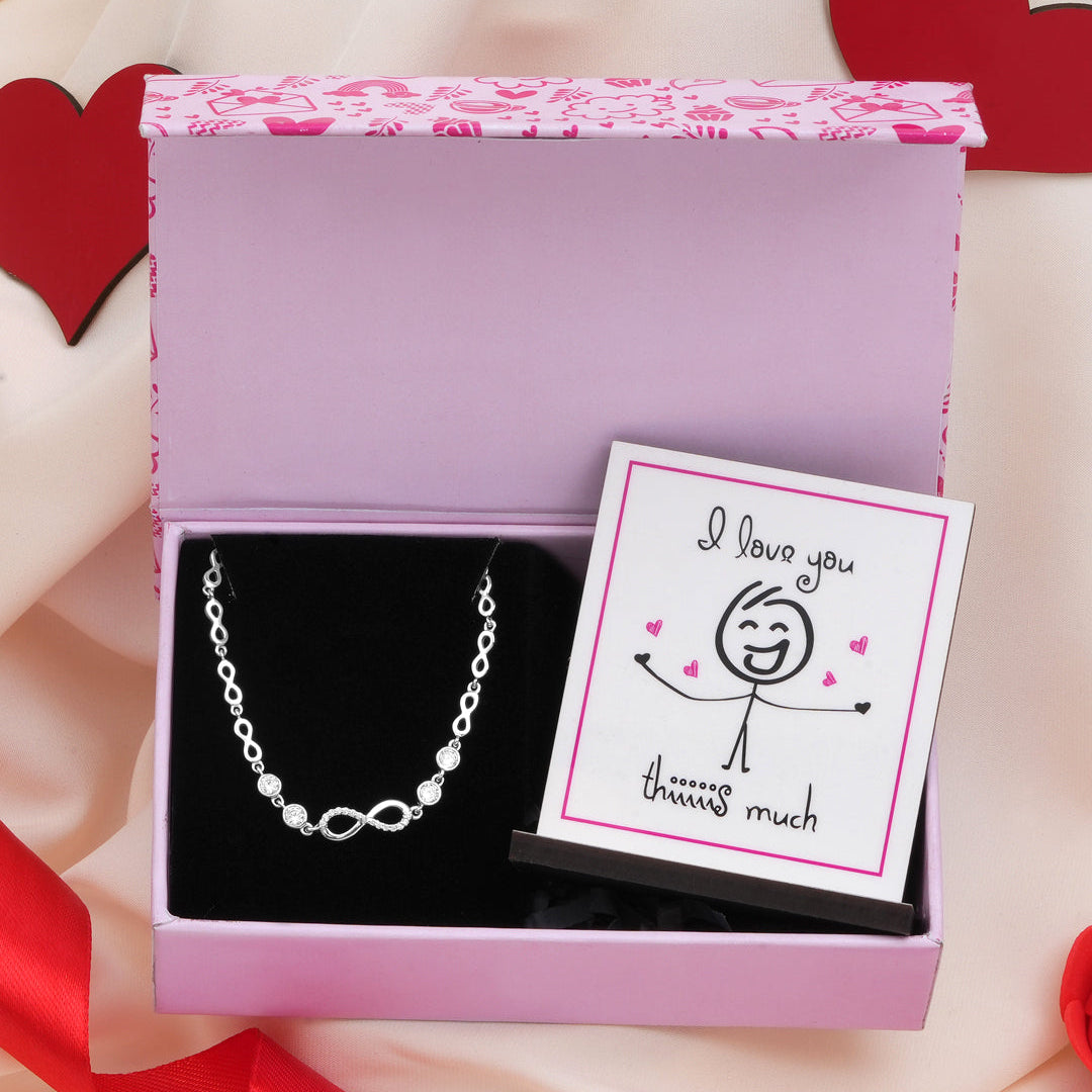 Infinity Rhodium plated CZ 925 Sterling Silver Bracelet Gift Hamper