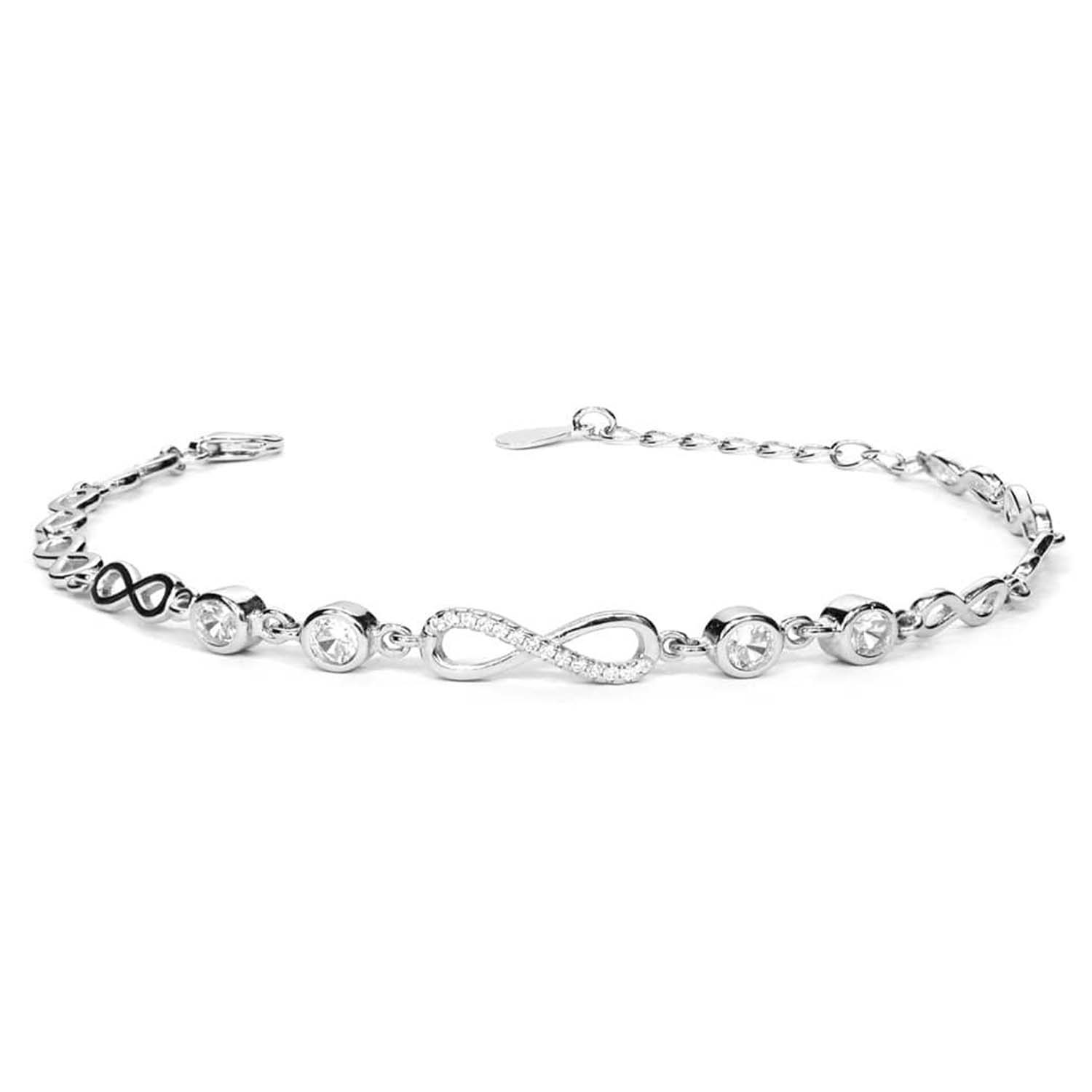 Infinity Rhodium plated CZ 925 Sterling Silver Bracelet Gift Hamper