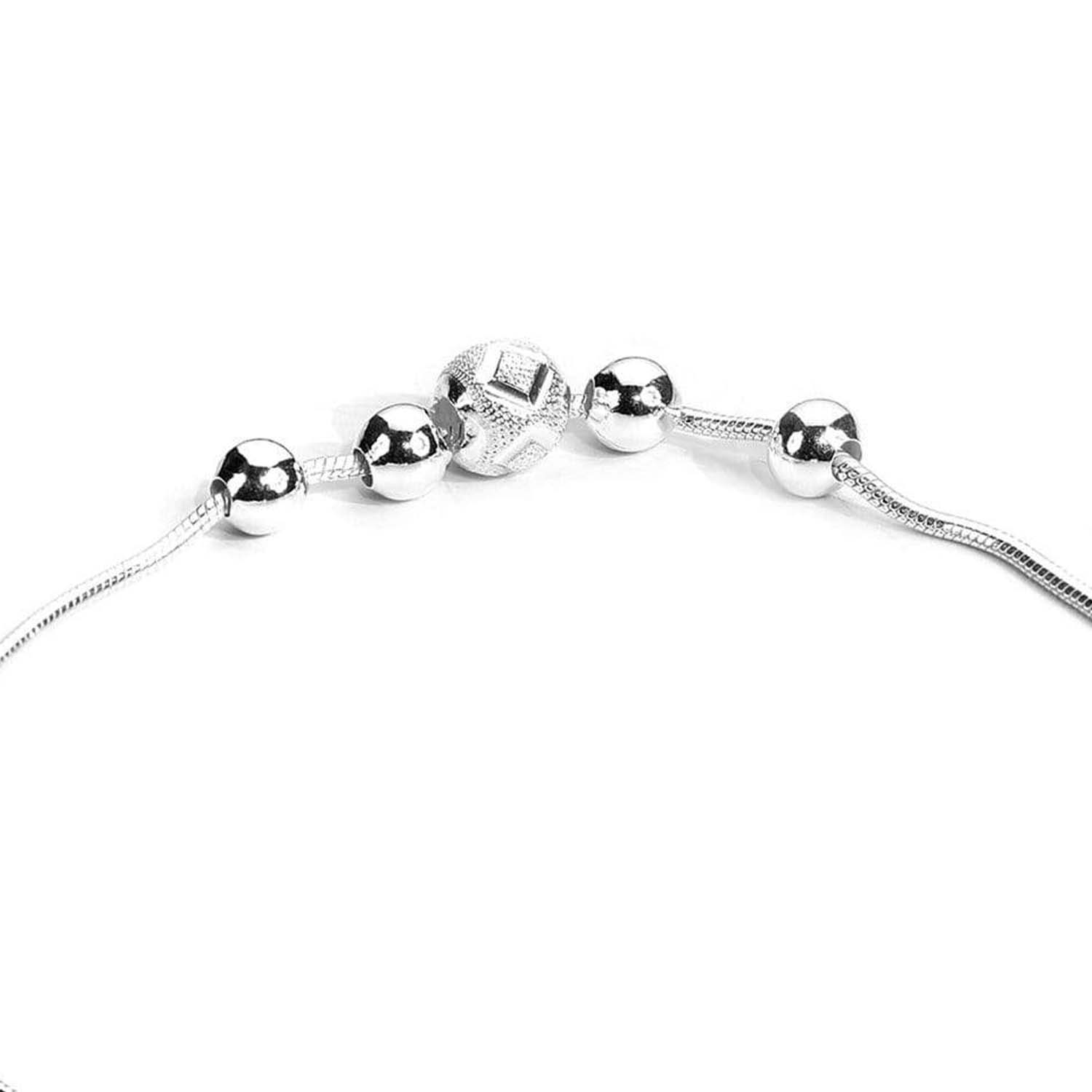 Minimalistic Beaded Charm 925 Silver Bracelet
