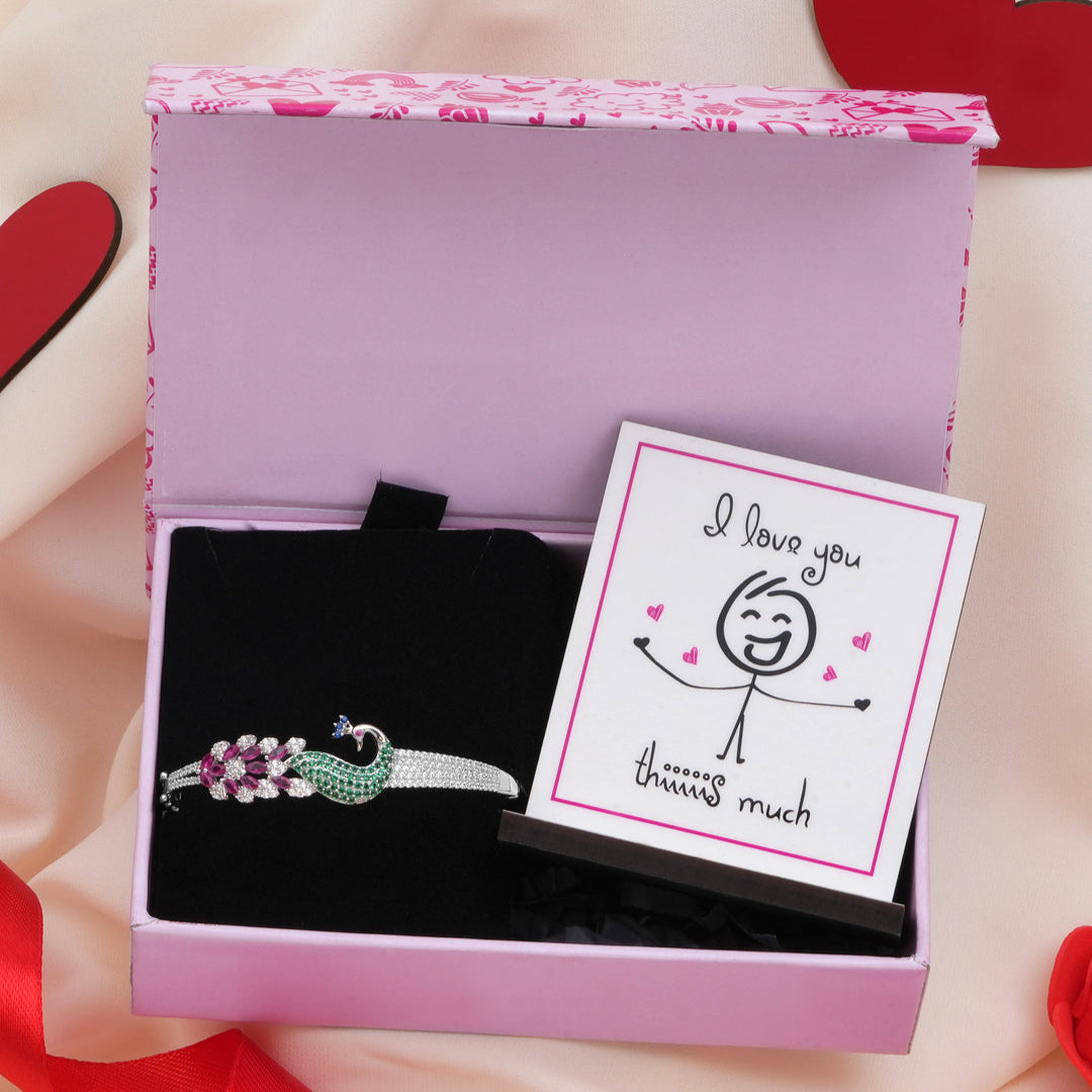 Peacock 925 Sterling Silver Bracelet Gift Hamper
