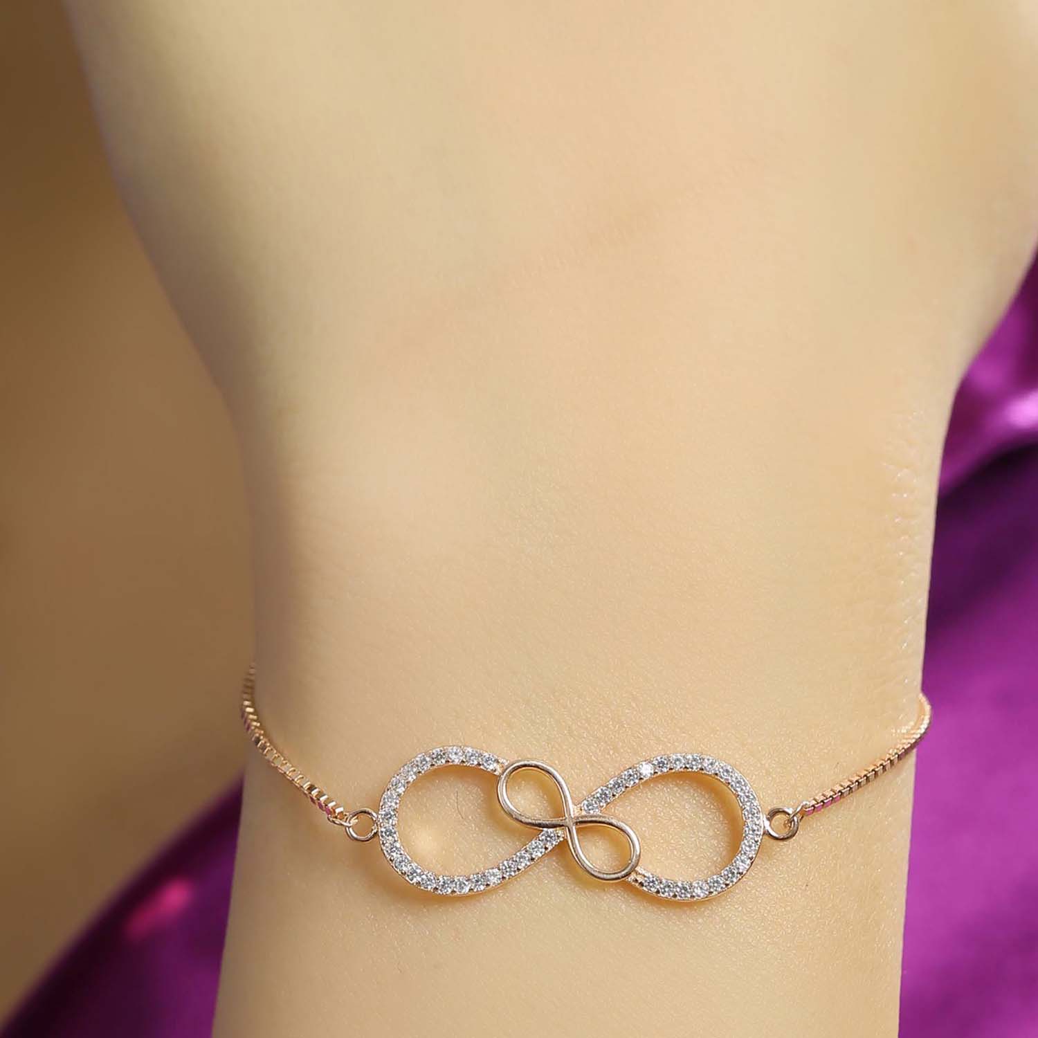 Double Infinity Rose Gold 925 Silver Bracelet