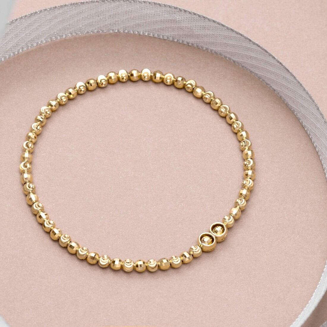 Golden Love Beads 925 Silver Stretchable Bracelet