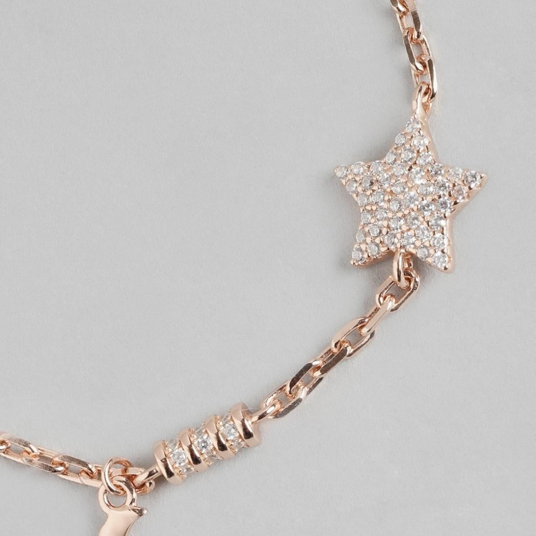Minimal Star Cubic Zirconia 925 Silver Bracelet in Rose Gold