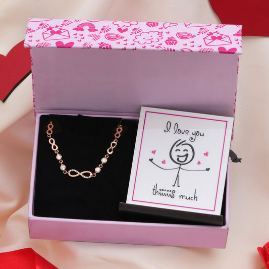 Infinity 925 Silver Bracelet In Rose Gold Gift Hamper