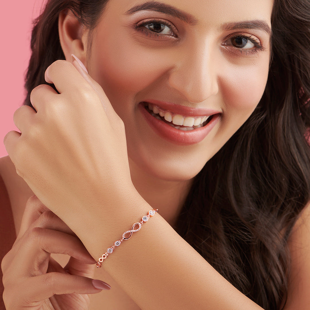 Infinity 925 Silver Bracelet In Rose Gold Gift Hamper