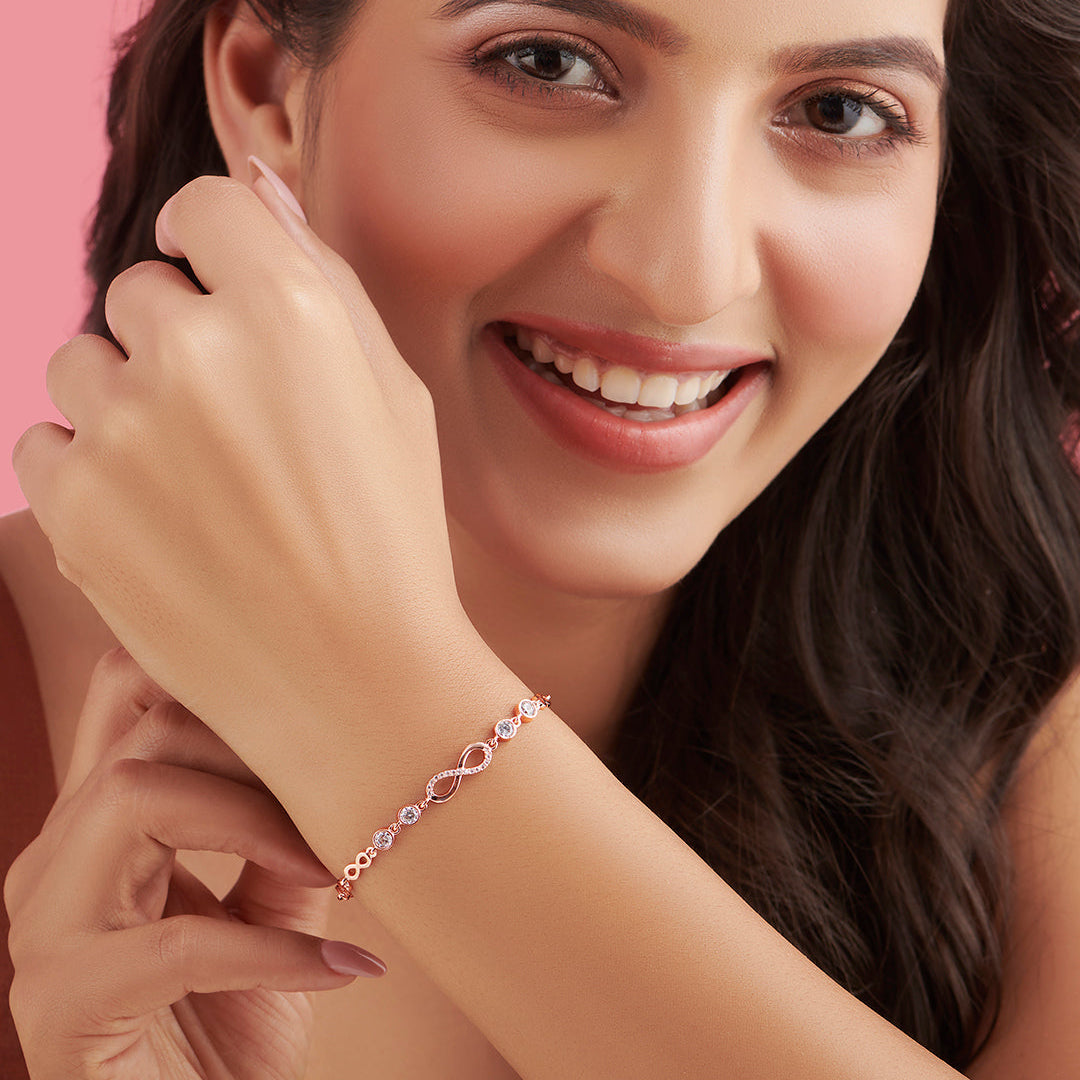 Infinity 925 Silver Rose Gold Plated Bracelet