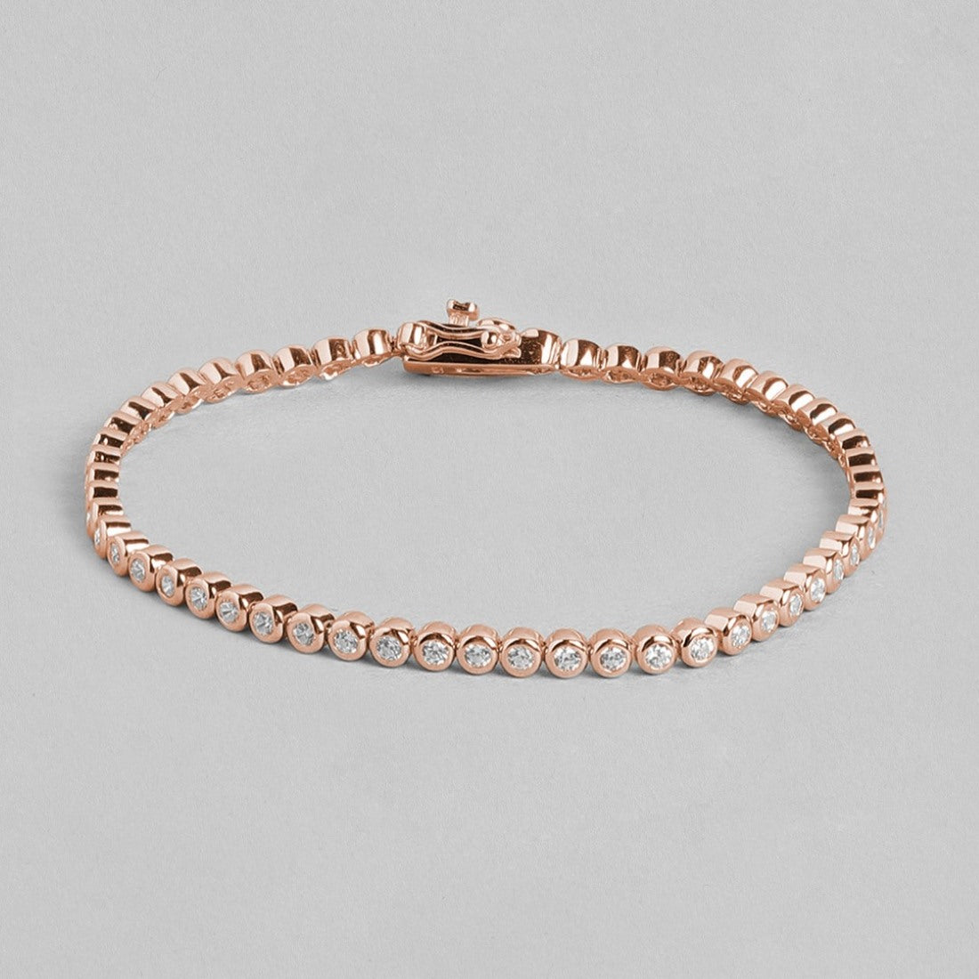 Rosy Solitaire Elegance Rose Gold-Plated Cubic Zirconia 925 Sterling Silver Bracelet