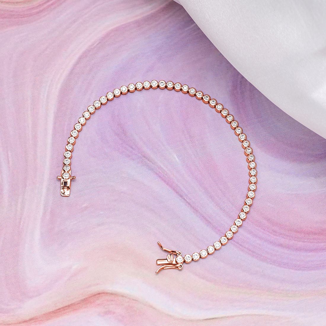 Rosy Solitaire Elegance Rose Gold-Plated Cubic Zirconia 925 Sterling Silver Bracelet
