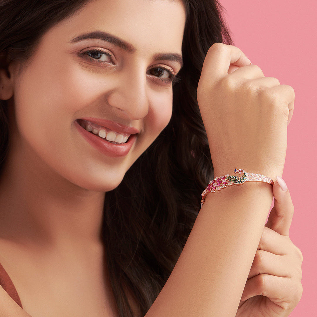 Peacock 925 Sterling Silver Bracelet In Rose Gold