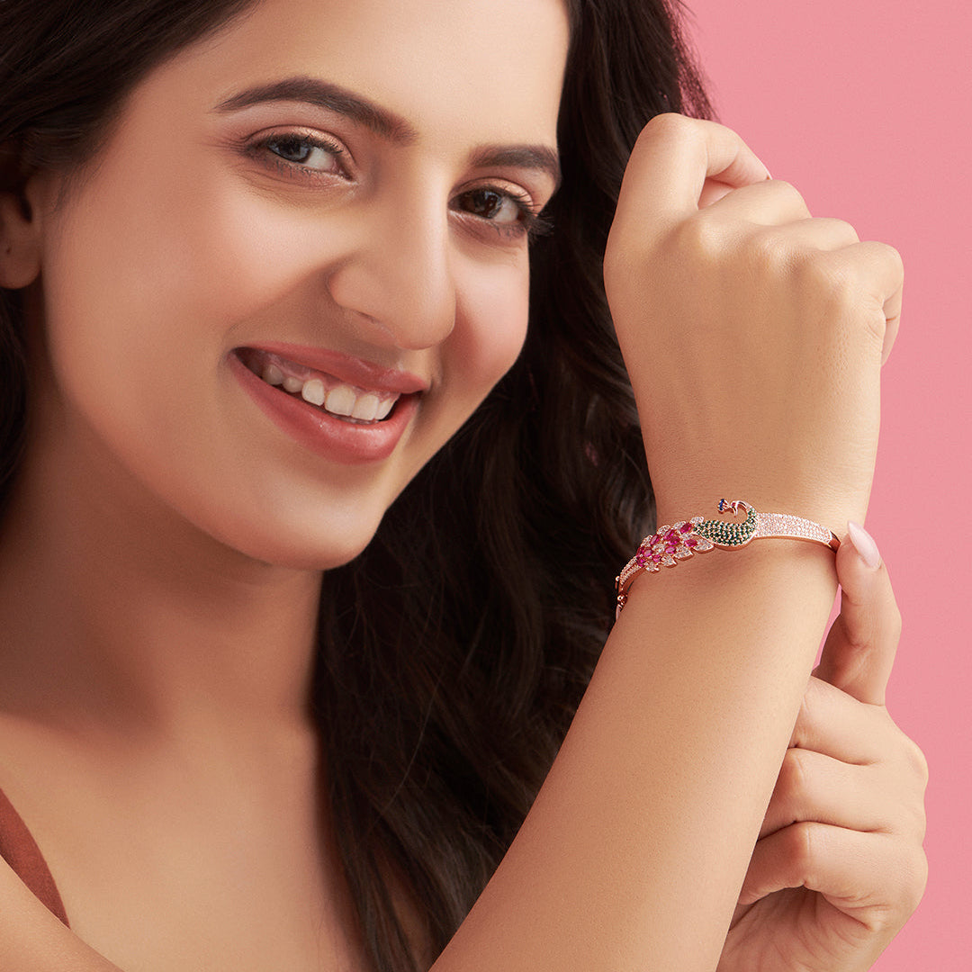 Peacock 925 Sterling Silver Bracelet In Rose Gold Gift Hamper