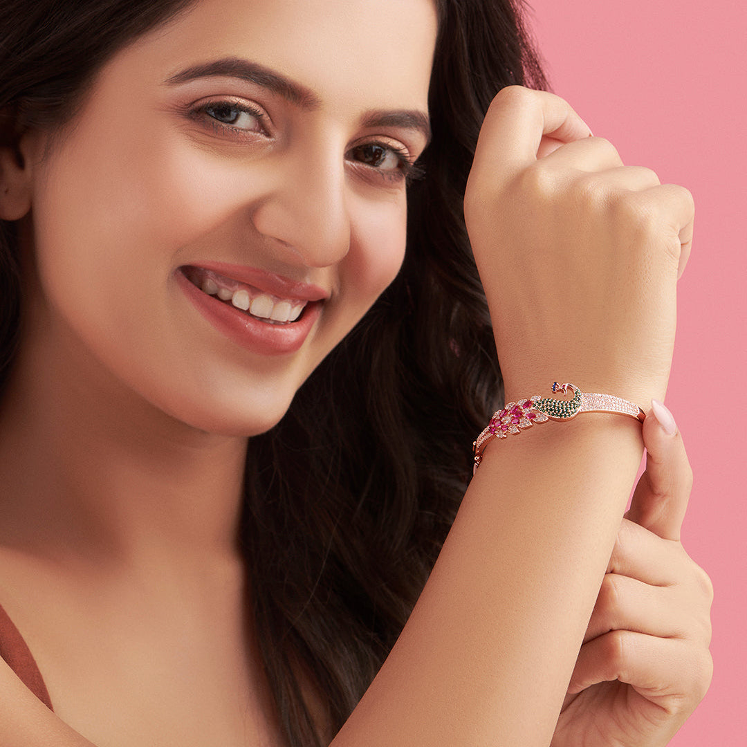 Peacock 925 Sterling Silver Bracelet In Rose Gold Gift Hamper