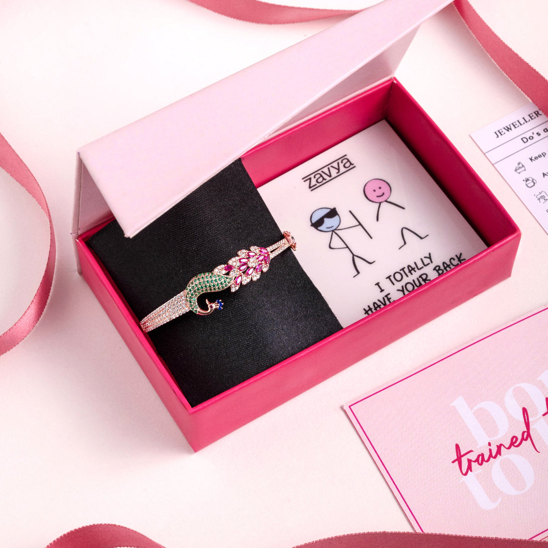 Peacock 925 Sterling Silver Bracelet In Rose Gold Gift Hamper