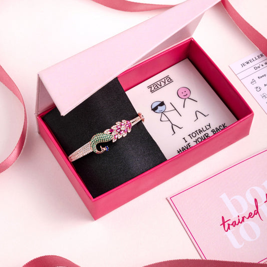 Peacock 925 Sterling Silver Bracelet In Rose Gold Gift Hamper
