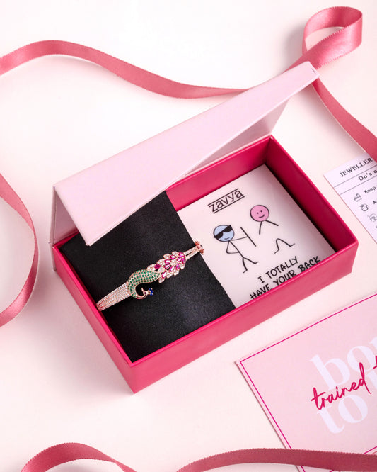 Peacock 925 Sterling Silver Bracelet In Rose Gold Gift Hamper