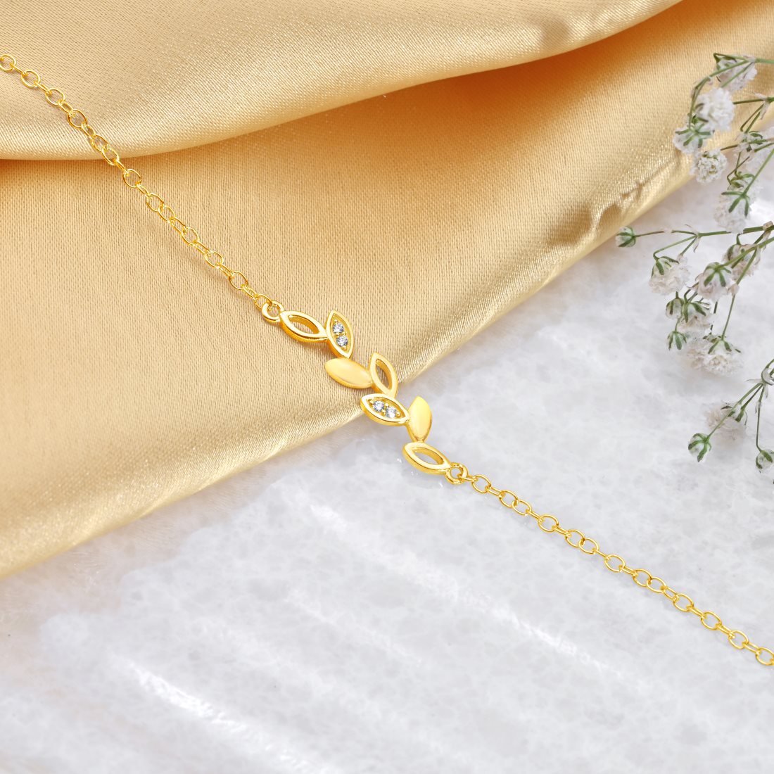Golden Foliage 925 Sterling Silver Gold-Plated Leaf Bracelet