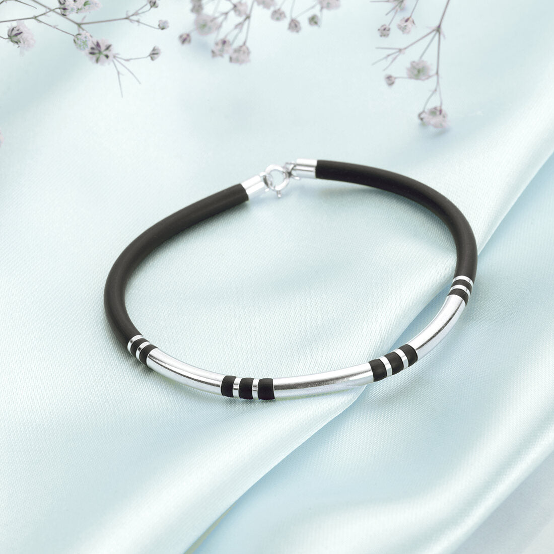 Refined Harmony Rhodium-Plated 925 Sterling Silver With Leather Strap Bracelet for Him