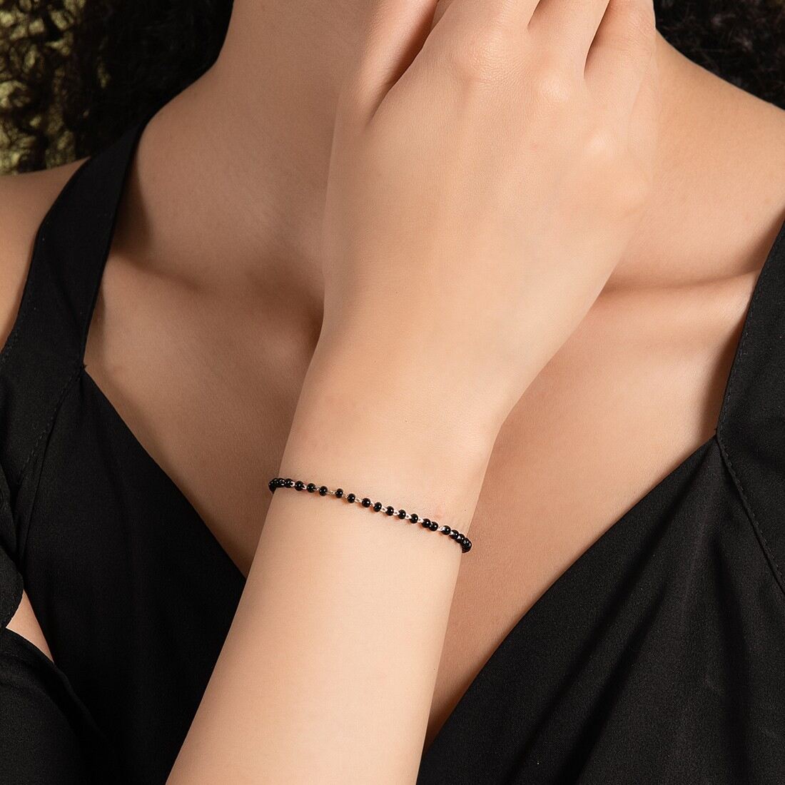 22k Quad Cz Black Beads Mangalsutra Bracelet | Raj Jewels