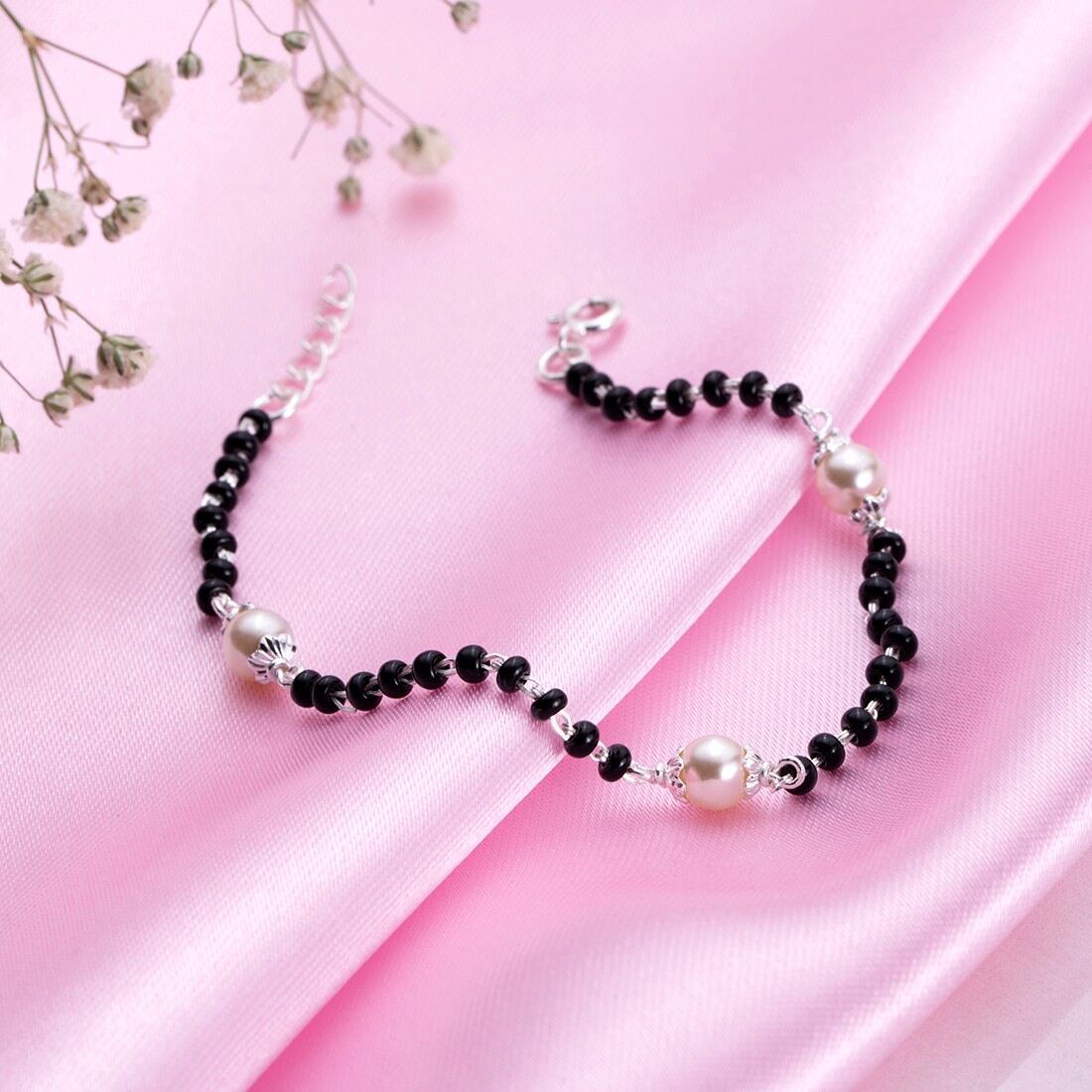 Elegant Harmony 925 Sterling Silver Bracelet with Bead and Pearl Accent