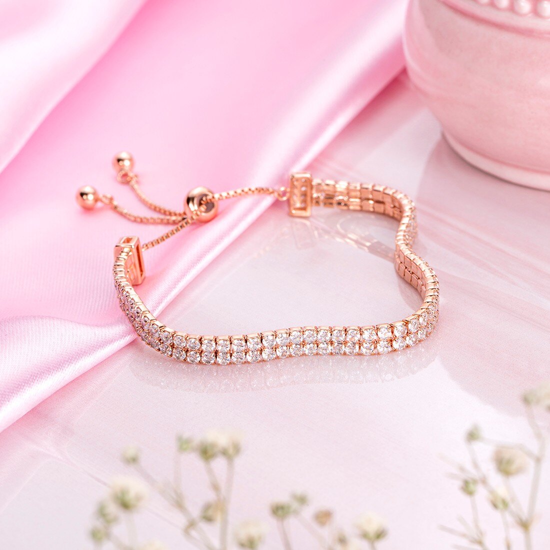 Rosy Elegance Adjustable Rose Gold Plated 925 Sterling Silver Bracelet