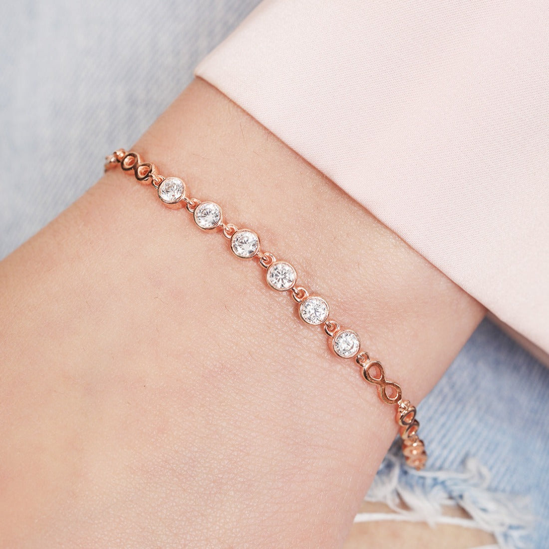 Infinity CZ Rose Gold Plated 925 Sterling Silver Link Bracelet