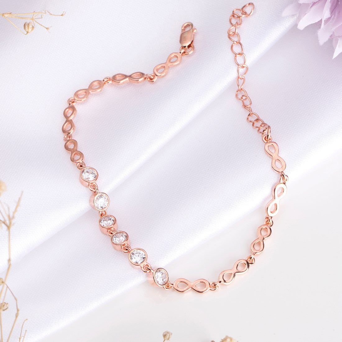 Infinity CZ Rose Gold Plated 925 Sterling Silver Link Bracelet
