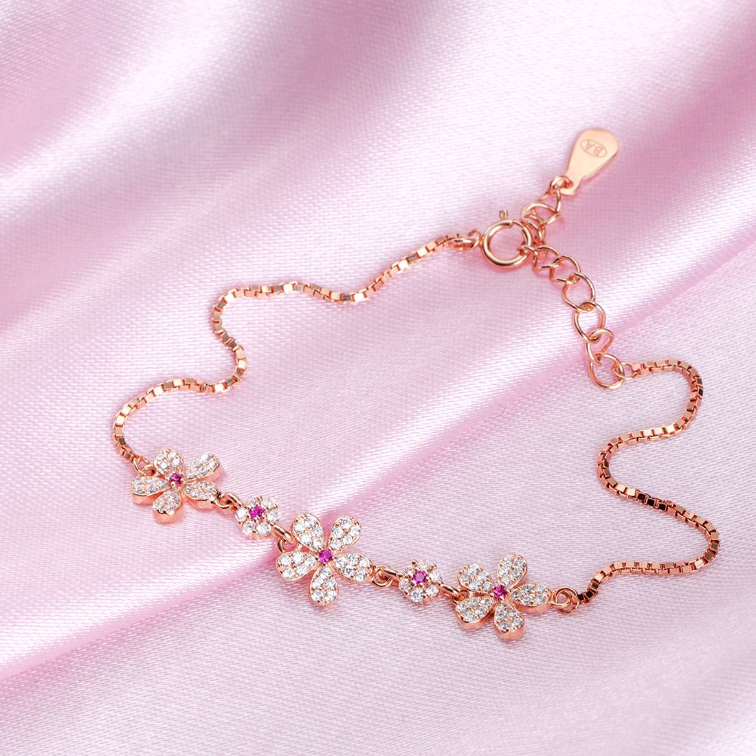 Floral Elegance Rose Gold-Plated 925 Sterling Silver Women's Bracelet