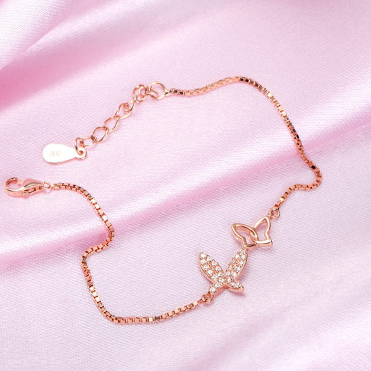 Butterfly Cubic Zirconia Rose Gold Plated 925 Sterling Silver Bracelet