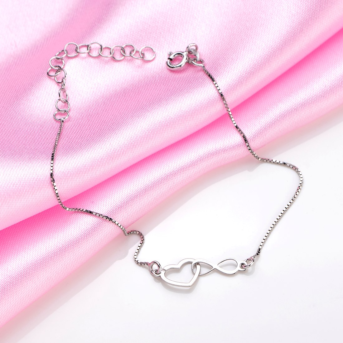 Heartfelt Infinity Rhodium-Plated Box Chain Adjustable Bracelet