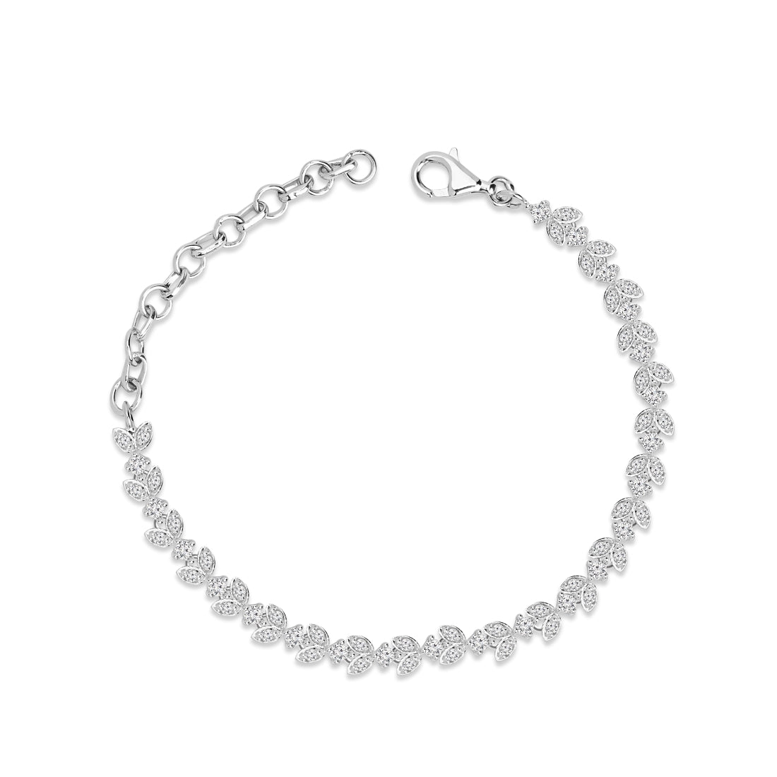 Nature's Sparkle Rhodium Plated 925 Sterling Silver Leaf Bracelet