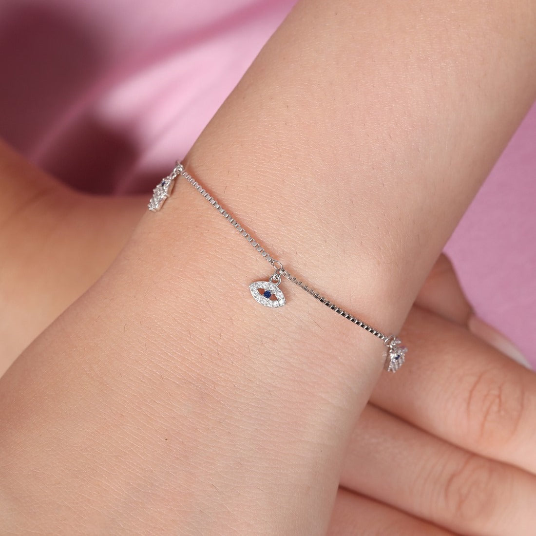 Protective Charms Rhodium Plated 925 Sterling Silver Bracelet