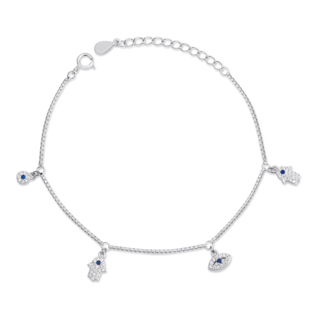 Protective Charms Rhodium Plated 925 Sterling Silver Bracelet