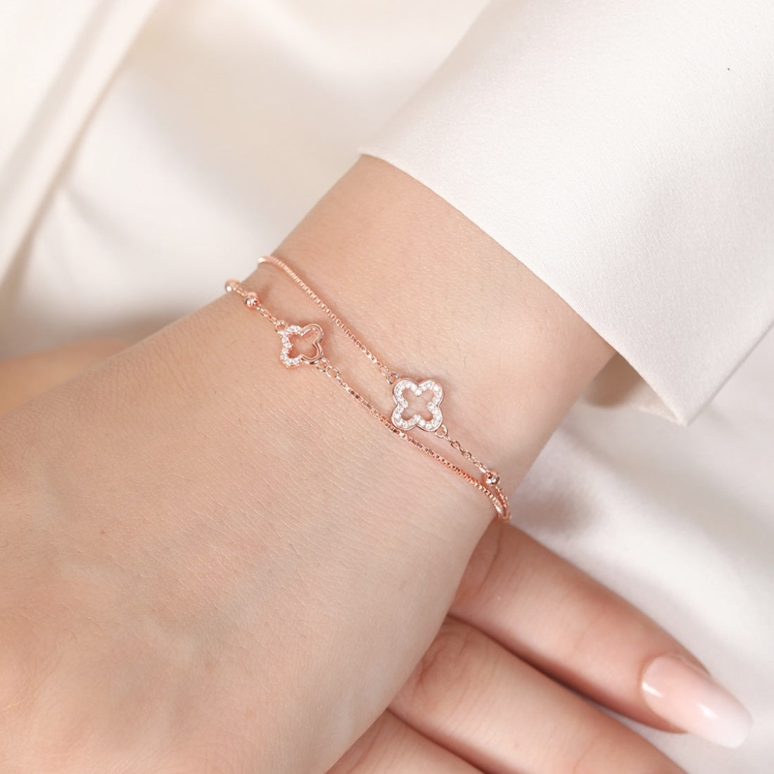 Charming Duo Rose Gold Plated 925 Sterling Silver Bracelet